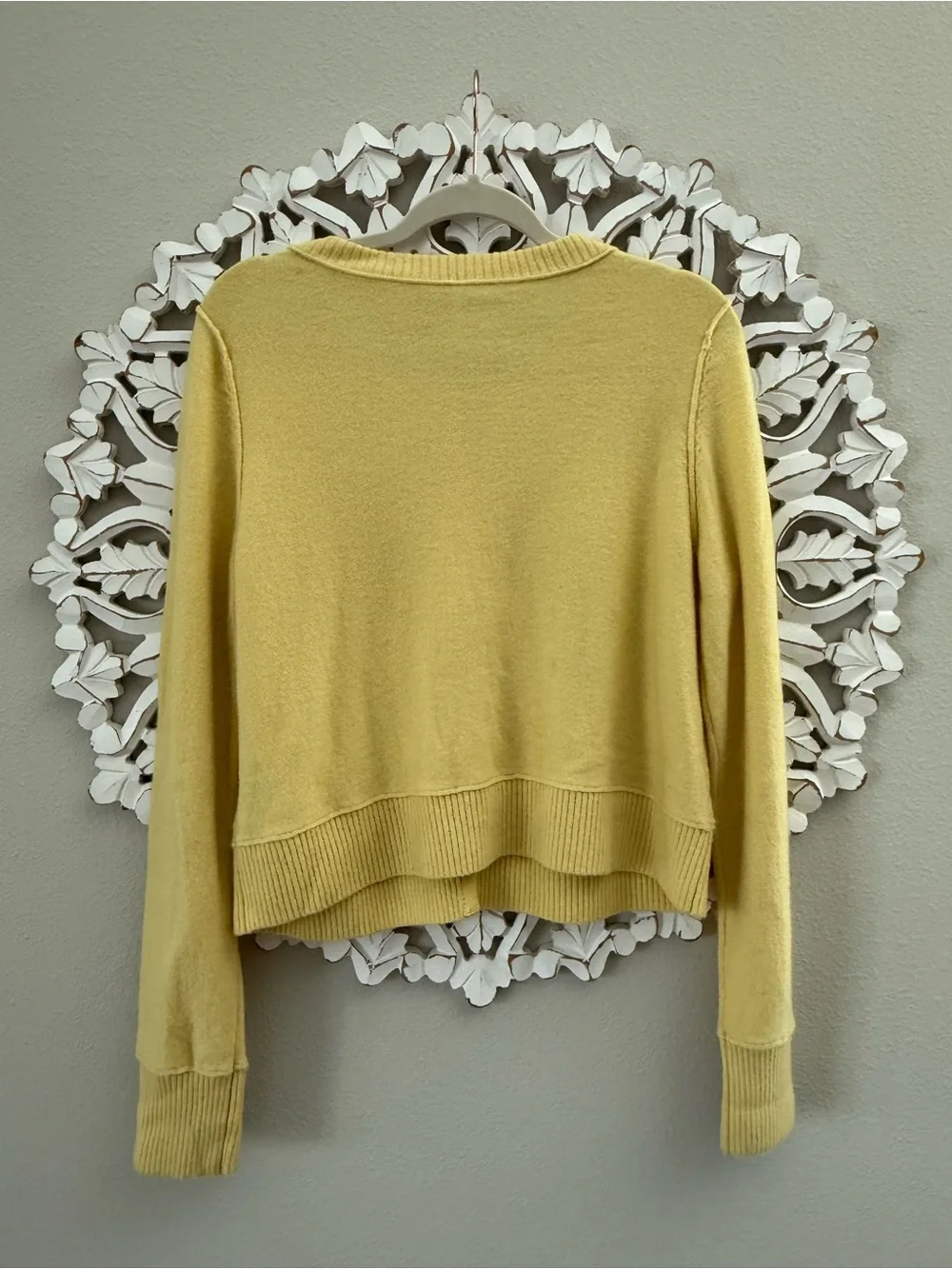 Free People Butter Yellow Wool Cardigan, Nocturnal Cardi Sweater, Large